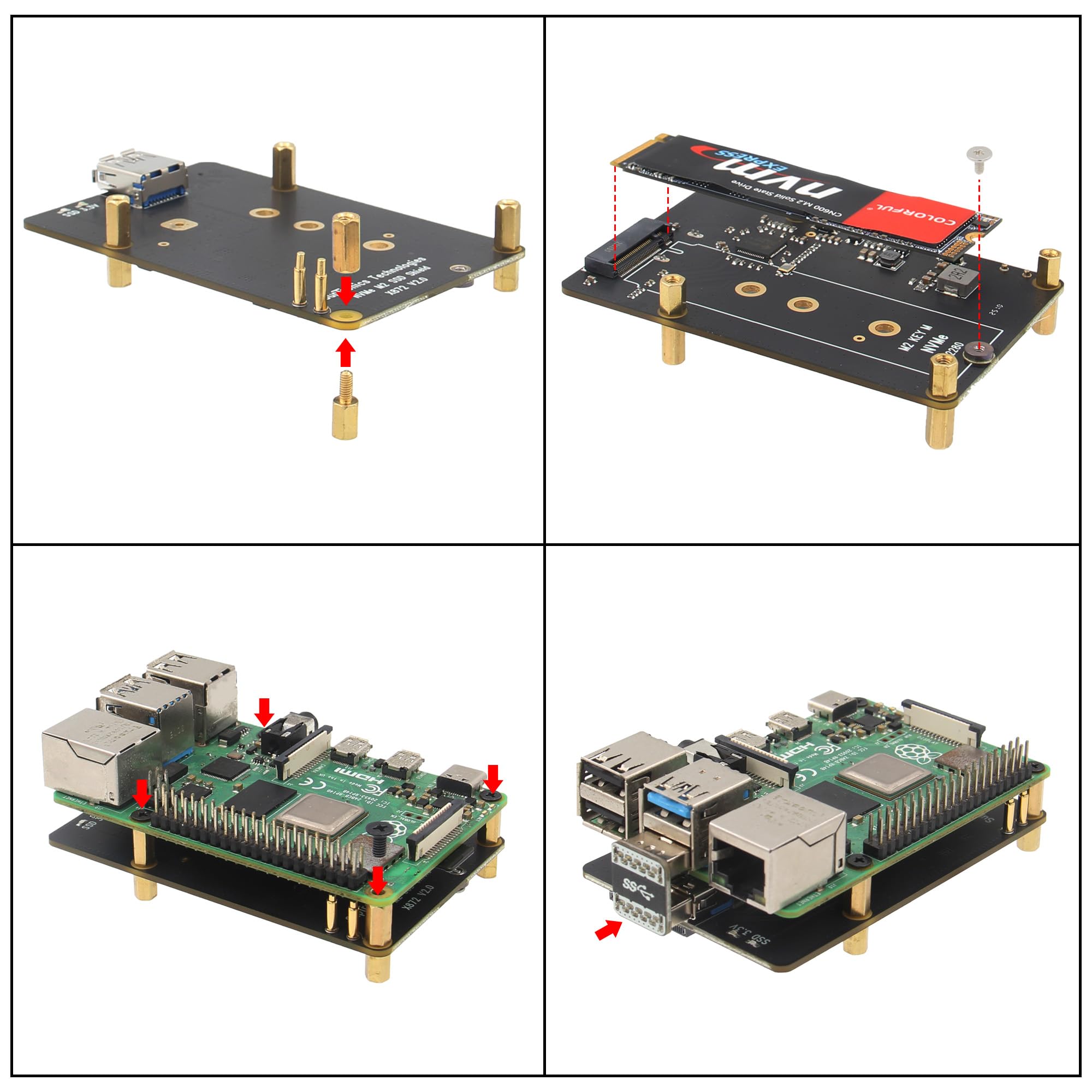 Geekworm X872 V2.0 USB 3.0 to M.2 NVMe SSD HAT Shield for Raspberry Pi 4