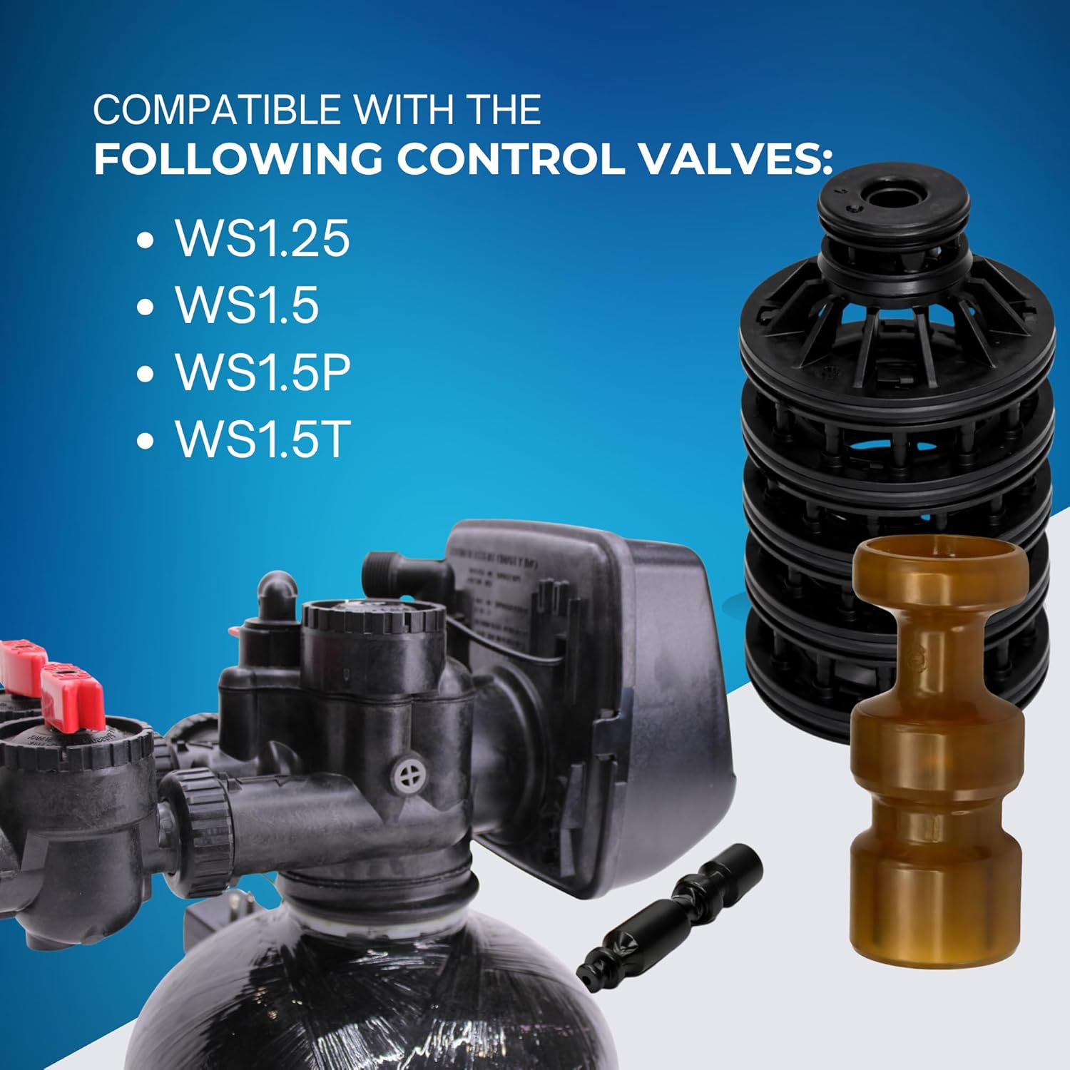Clack WS1.25/1.5 4pc Complete GENUINE OEM Water Softener Rebuild Kit - Bundle Including Service Wrench(V3193), Seal Stack(3430-01), Downflow(V4042) & Regenerant(V3174) Pistons. Full Service Repair Kit