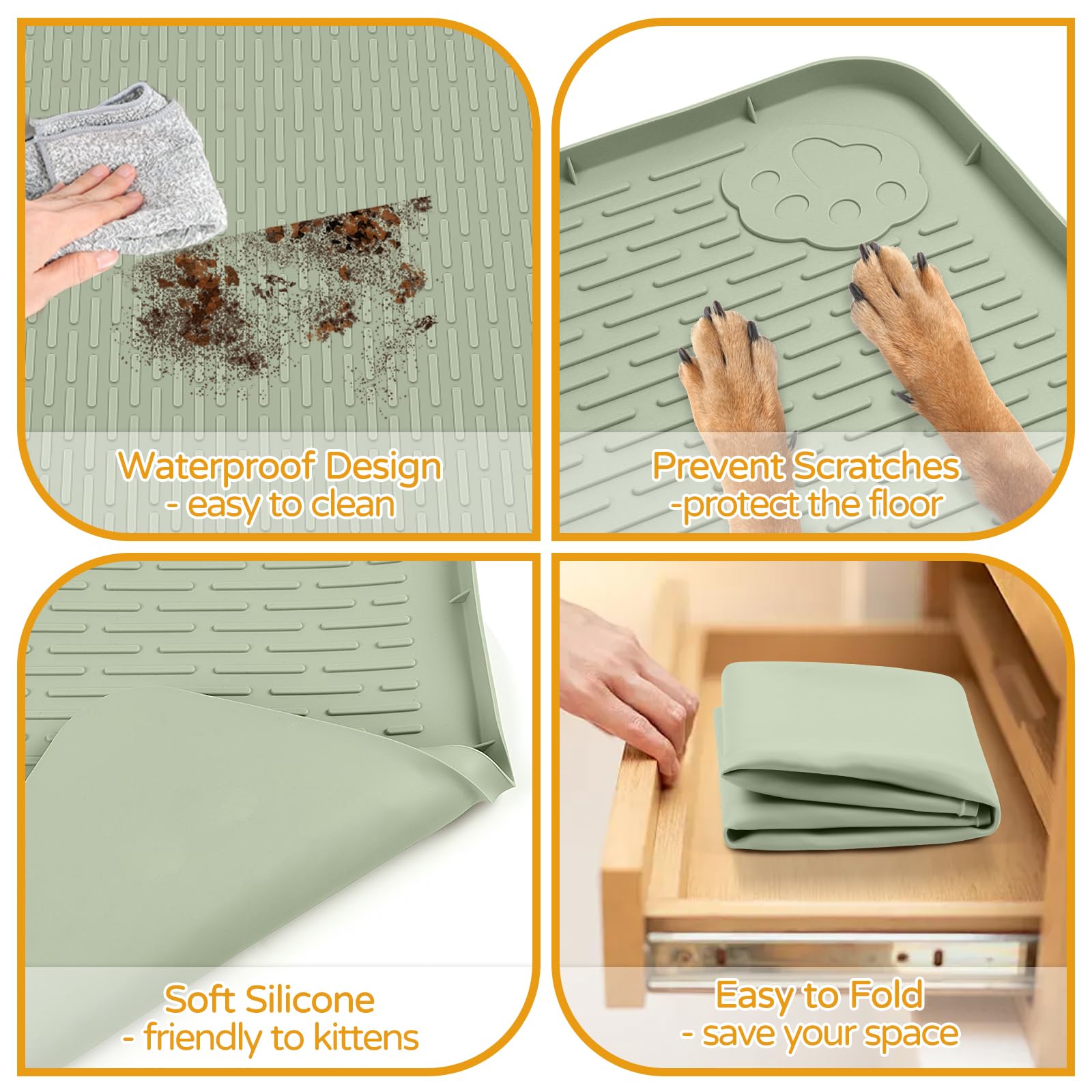 Kalolary 40 x 28 pollici Tappetino per Cibo per Cani (Verde) | Tappetino in Silicone Grande con Bordo Rialzato Antiscivolo per Ciotole Cibo e Acqua Facile Pulire Protezione il Pavimento