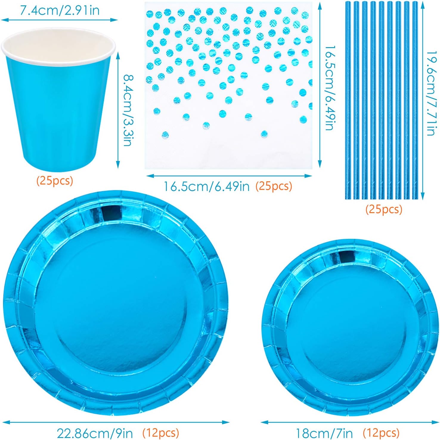 99pcs Disposable Tableware Set, Blue Party Dinnerware, Blue Background