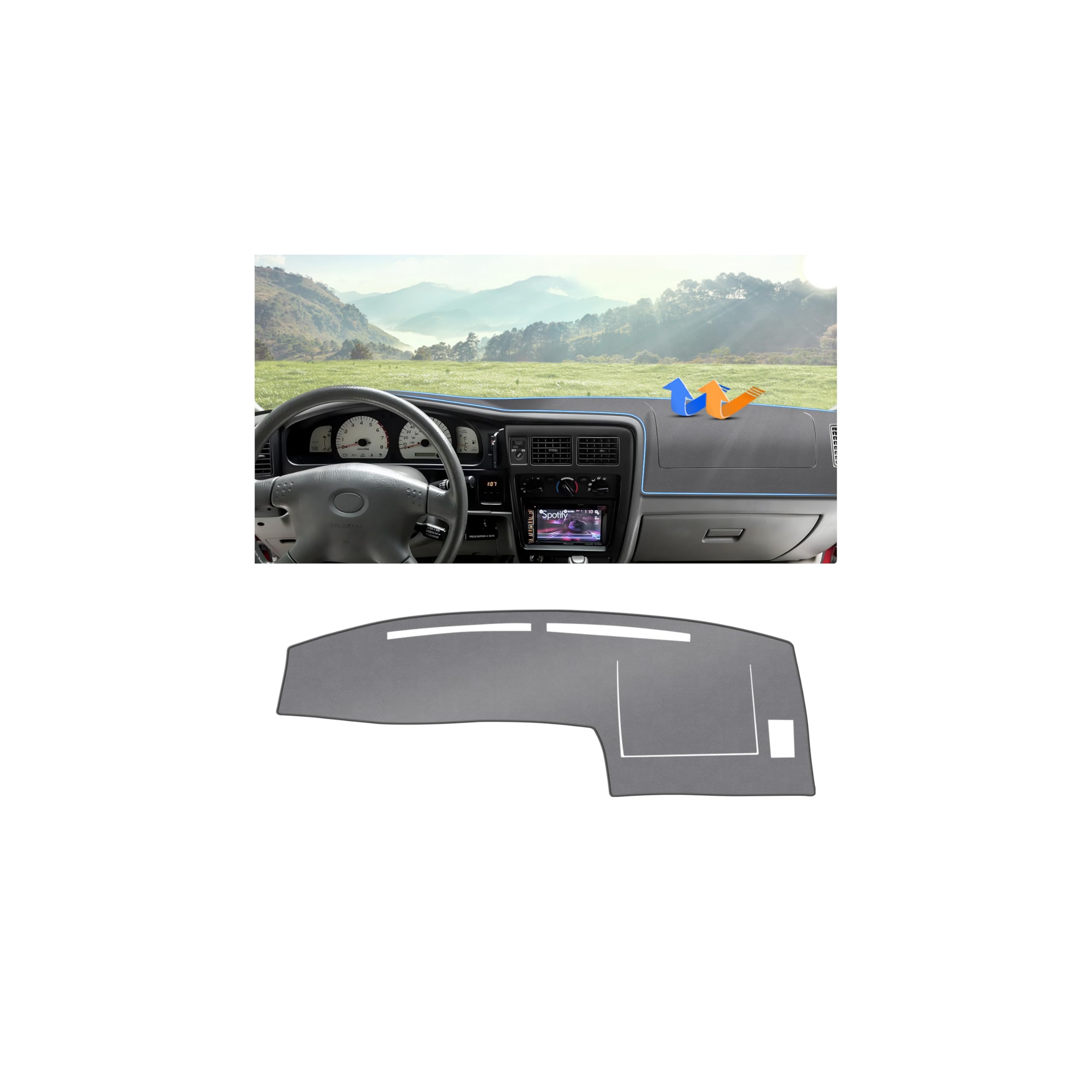 Autorder Gray Dashboard Cover Mat for Toyota Tacoma 1998-2004 Accessories Dash Cover Upgrade Polyester Dash Mat Sunshade Glare UV Rays Protector
