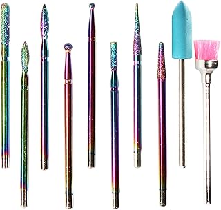 10pcs Nail Drill Bits Kit, 3/32 Inch Tungsten Carbide Ceramic Acrylic Nail File Set, Carbide Cuticle Remover Bits for Manicure Pedicure, Home Salon(Multicolor)