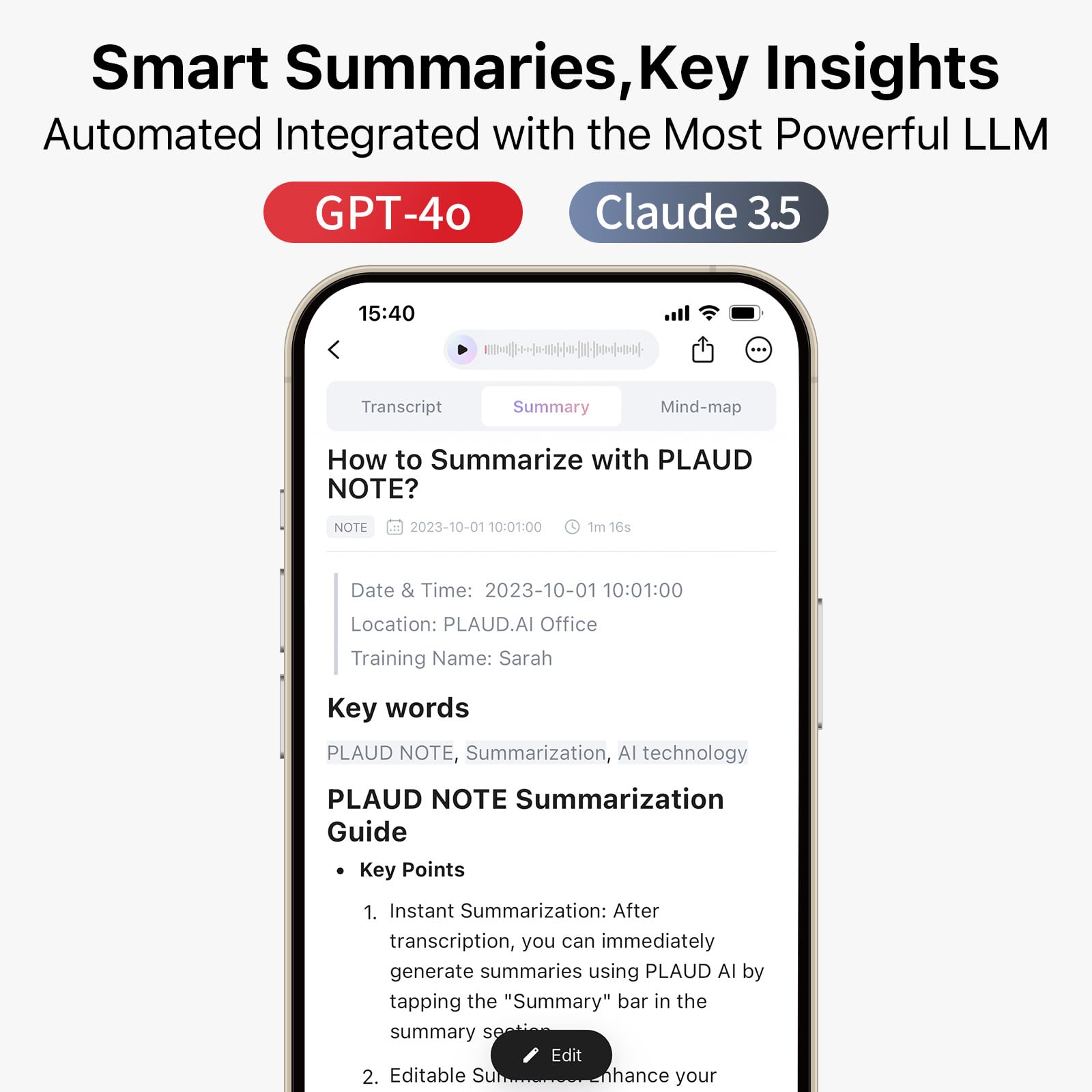 Plaud Note AI Voice Recorder Device/Dictaphone w/Case App Control AI Transcribe & Summarize Support 112 Languages 64GB Digital Audio Recorder for Lectures Meetings Calls - Image 3