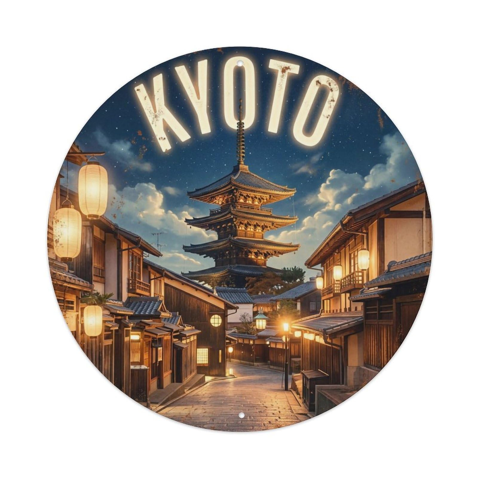 Vintage Travel Kyoto Japan Luminous Vintage Metal Tin Sign Plaque Wall Decor for Cafe, Club Bar, Office, Garden Metal Poster 8x8Inch