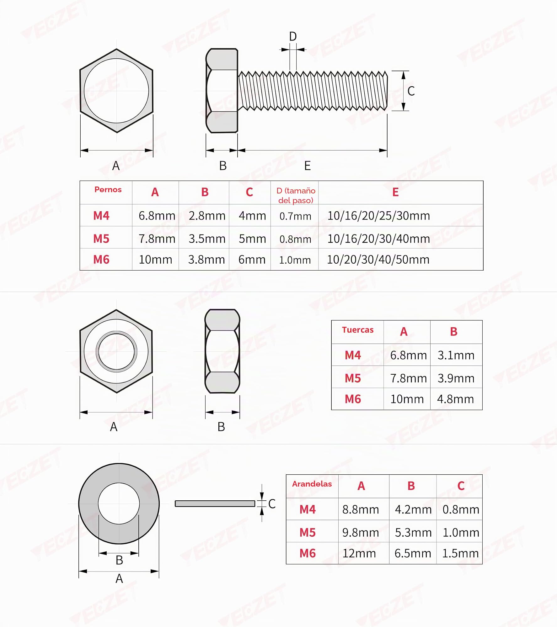 Kit de Surtido de 1600 Piezas Tuercas M4 M5 M6 con Arandelas Planas y de Seguridad, Fabricadas en Acero Inoxidable 18-8, en las 15 Tamaños más Comunes.