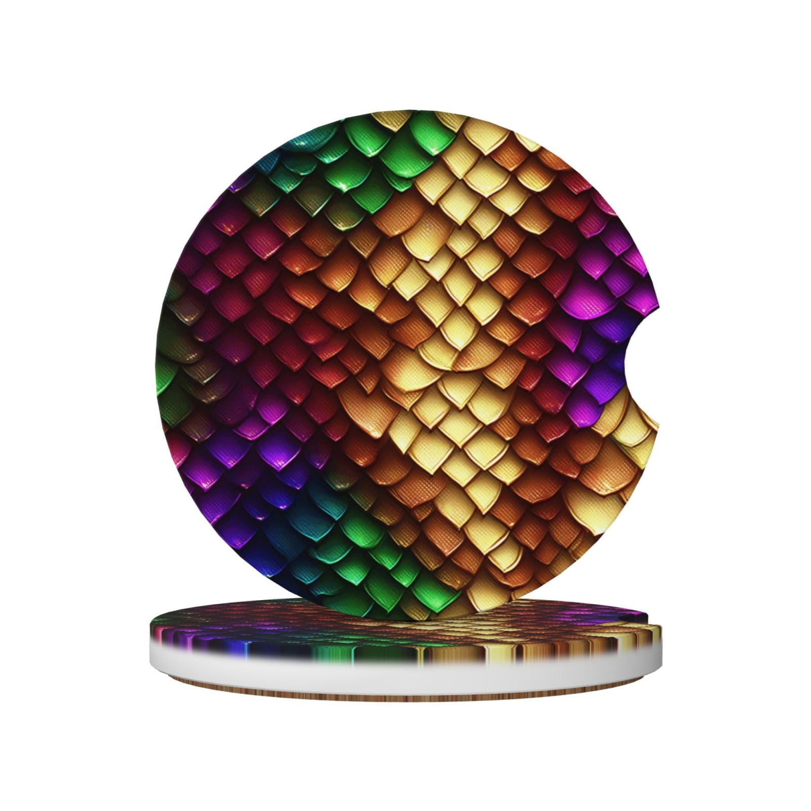 Dragon Scale Pattern in Rainbow Colours Ceramic Coasters,2pcs