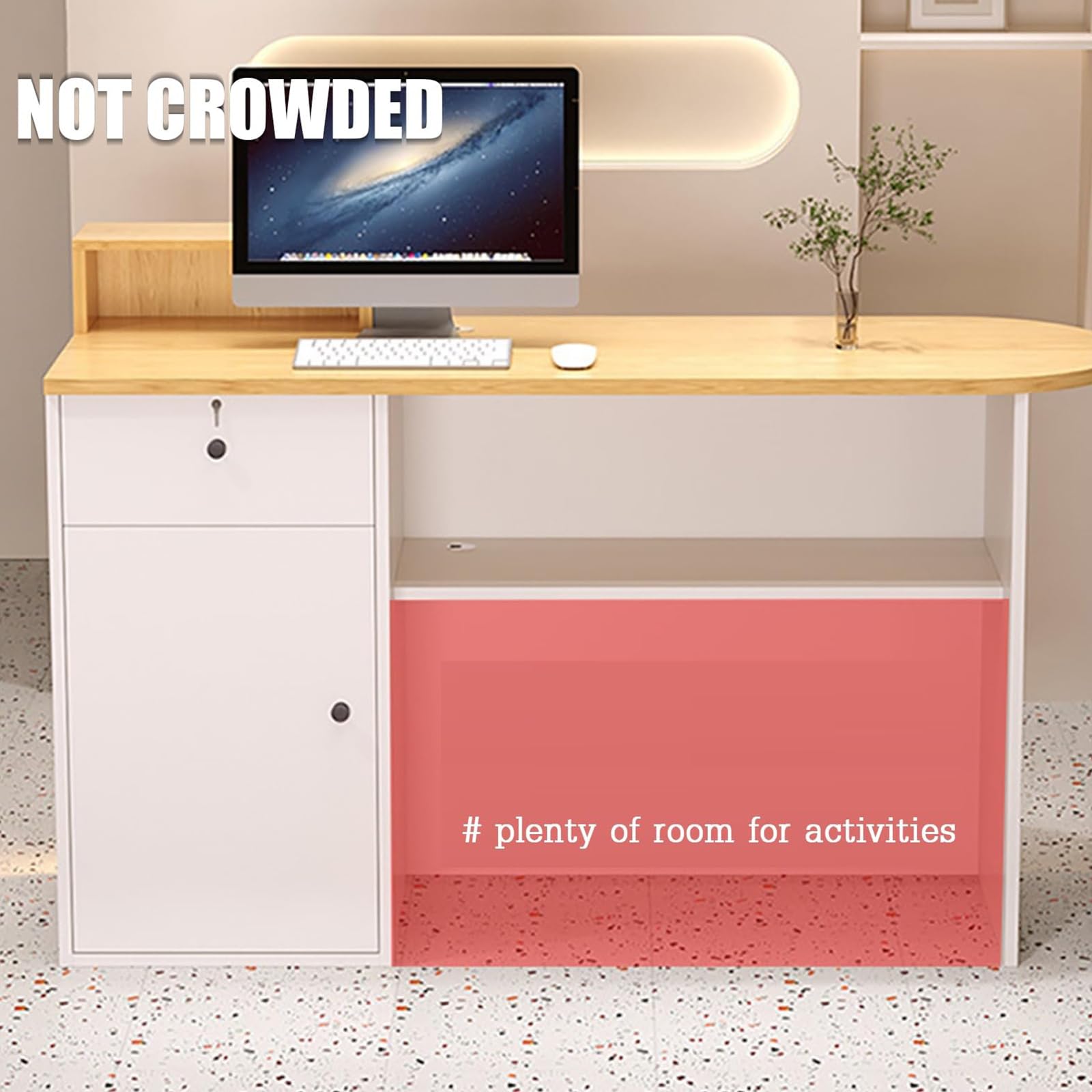 Nowoczesna recepcja, kasa fiskalna, na targi rzemieślnicze, regał ekspozycyjny, oszczędność miejsca, design do małych pomieszczeń, baru, sklepu, hotelu, holu, 280 x 50 x 85 cm