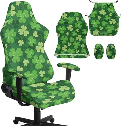 Light Green Covers of Gaming Chair for Adults Clover Video Game Chairs with Armrest Covers Office Seat Cover Dustproof Gamer Chairs Cover for Saint