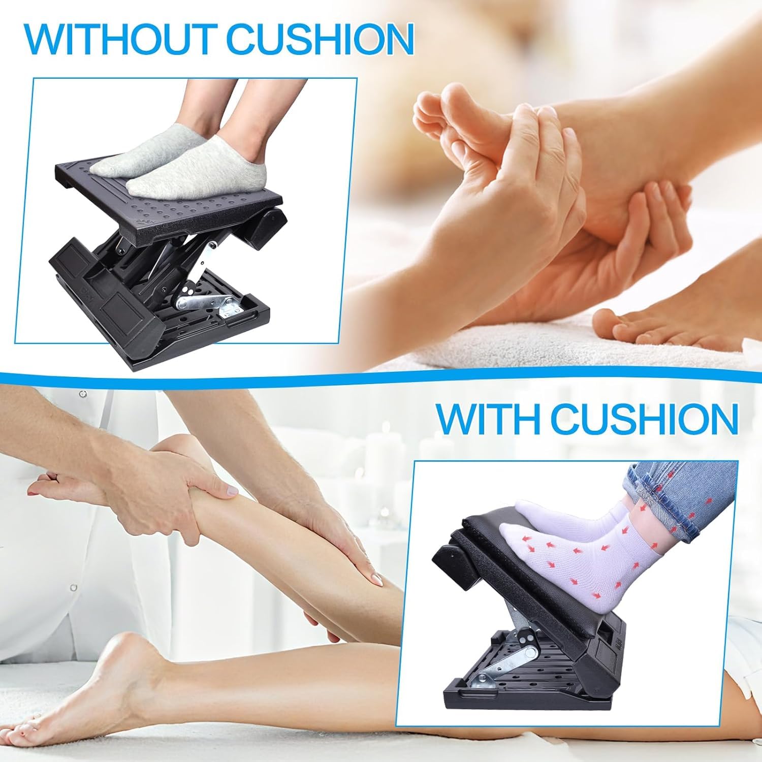 Fußstütze Schreibtisch Stufenlos Verstellbar, Fußablage Fußhocker mit Massage Ergonomisch Höhe Winkel Einstellbar für Büro Zuhause (Schwarz)