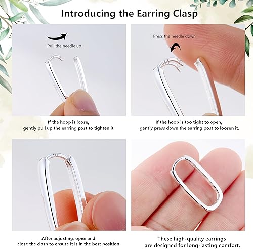 Miniatura 6 de Sterling Silver Rectangle Hoop Earrings for Women Silver Geometric Rectangle Hypoallergenic Earrings Square Hoops Earring