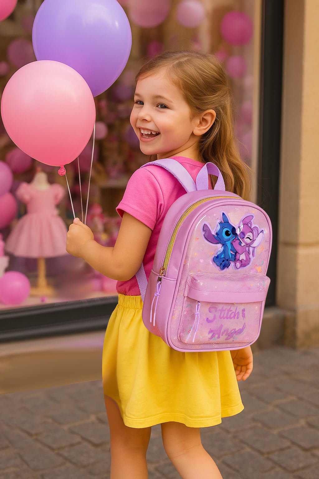 Bolso Stitch y Angel para Niña – Mochila Infantil Disney Brillante con Purpurina – Regalo Oficial de Lilo & Stitch – Ligero y Resistente