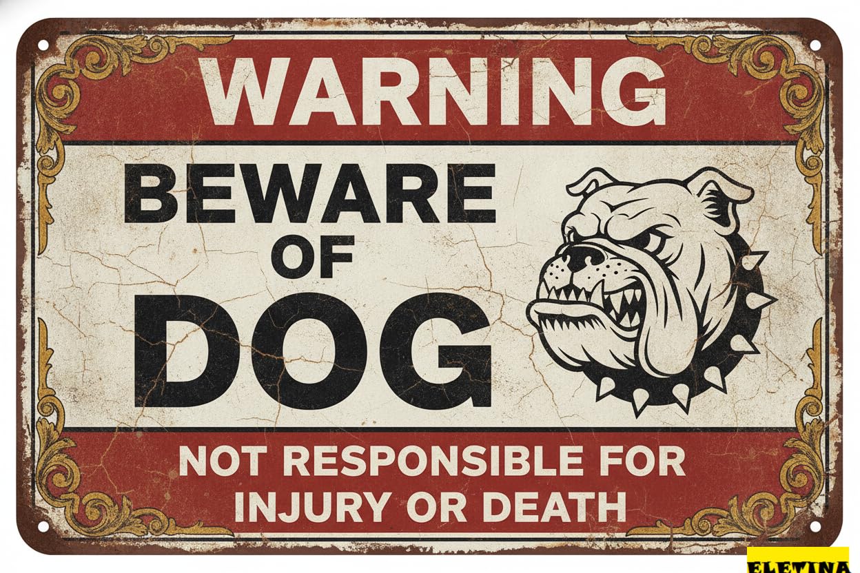 Tin Sign for Man Cave Beware Of Dog Bull Terrier Metal Warning Beware Of Dog S Fence Outdoor Farm Garden Gate Home Yard Decor 8x12 Inch Private Property Decorative