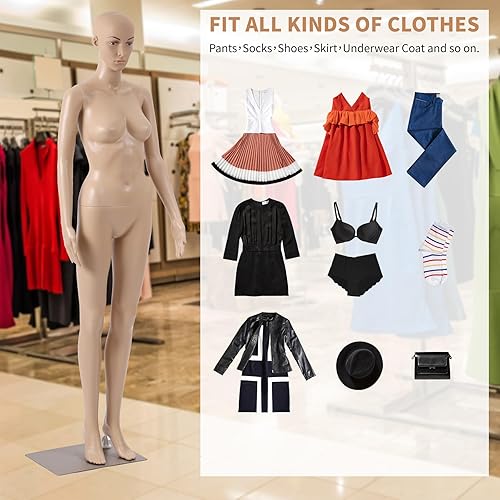 Miniatura 20 de BLKMTY Maniquí femenino de 69 pulgadas con forma de vestido de cuerpo completo, modelo de ropa, maniquí ajustable, maniquí desmontable realista