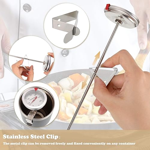 Miniatura 5 de Weewooday Termómetro de pavo de 2 piezas, termómetro largo para freír profundo, lectura inmediata, 2.1 pulgadas, termómetro de acero inoxidable de