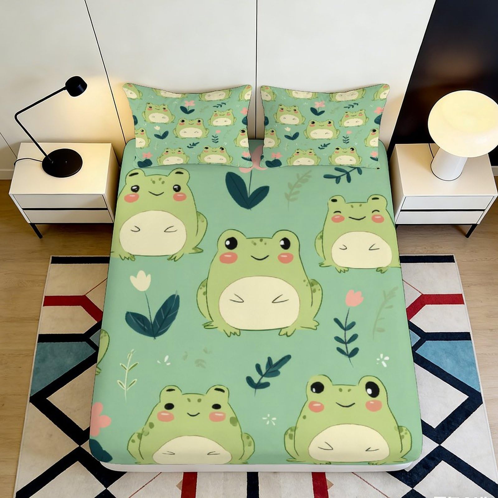 Pnayamiorkfel Style-7 3D Printed Cartoon Frog Fitted Sheet Microfiber Soft Green Cute Animal Bed Cover For Bedroom Guest Room Decor 90X200x25cm