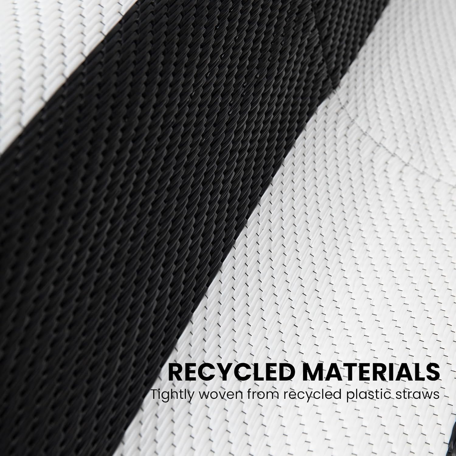 STRICKLANDHOME Outdoor Rug 6 x 9 ft, Reversible Plastic Straw Rug for Patio, Waterproof Large Outdoor Carpet for RV, Patio, Camping, Backyard, Deck, Picnic, Beach, Black & White