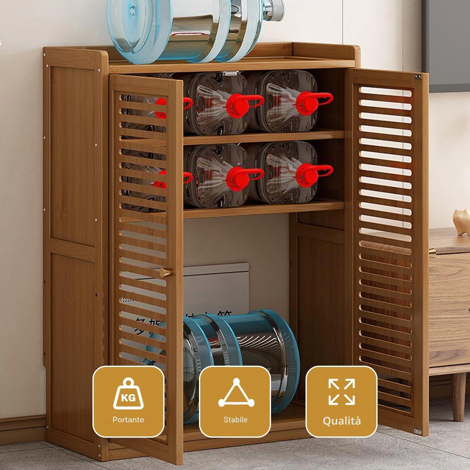 Armadio Porta Router WiFi in bambù con Ripiani Regolabili Armadio Multifunzionale Indipendente con 2 Ante Scatola Nascosta per Router WiFi per Camera Soggiorno E Uffici,Bianca,59 * 25 * 82cm