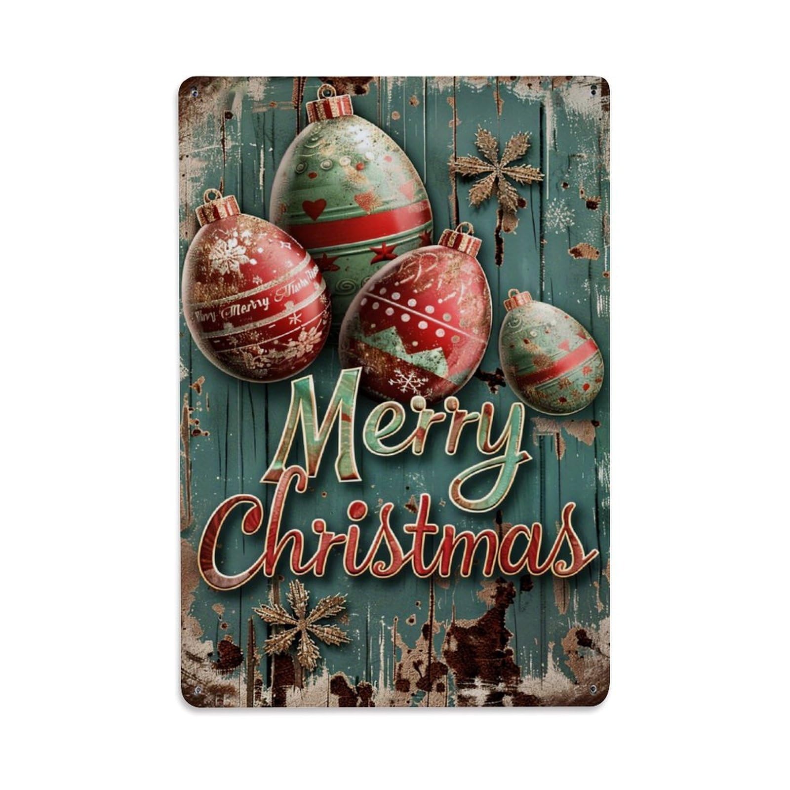 Merry Christmas Ornaments Rustic Wood Retro Metal Tin Sign, Vintage Decor Art Poster for Bar, Home, Man Cave, Kitchen, Laundry Room Gift 8x12Inch