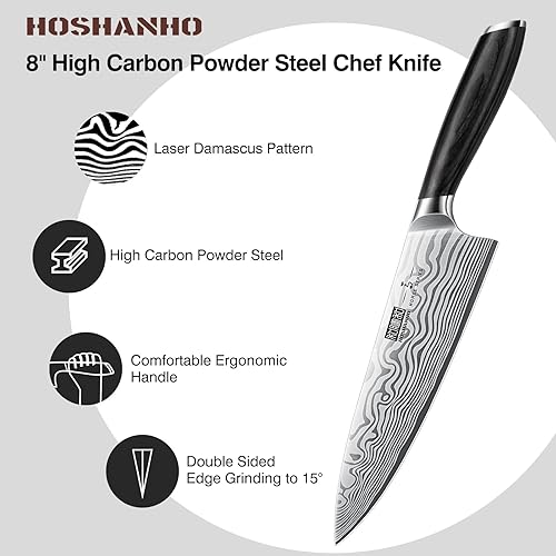 Miniatura 3 de HOSHANHO Juego de cuchillos de 7 piezas con soporte magnético para cuchillos, juego de cuchillos de cocina de acero en polvo ultra afilados, juegos