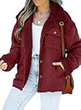 Corduroy Sherpa Jacket for Women Button Down Fleece Fur Collar Winter Warm Coat