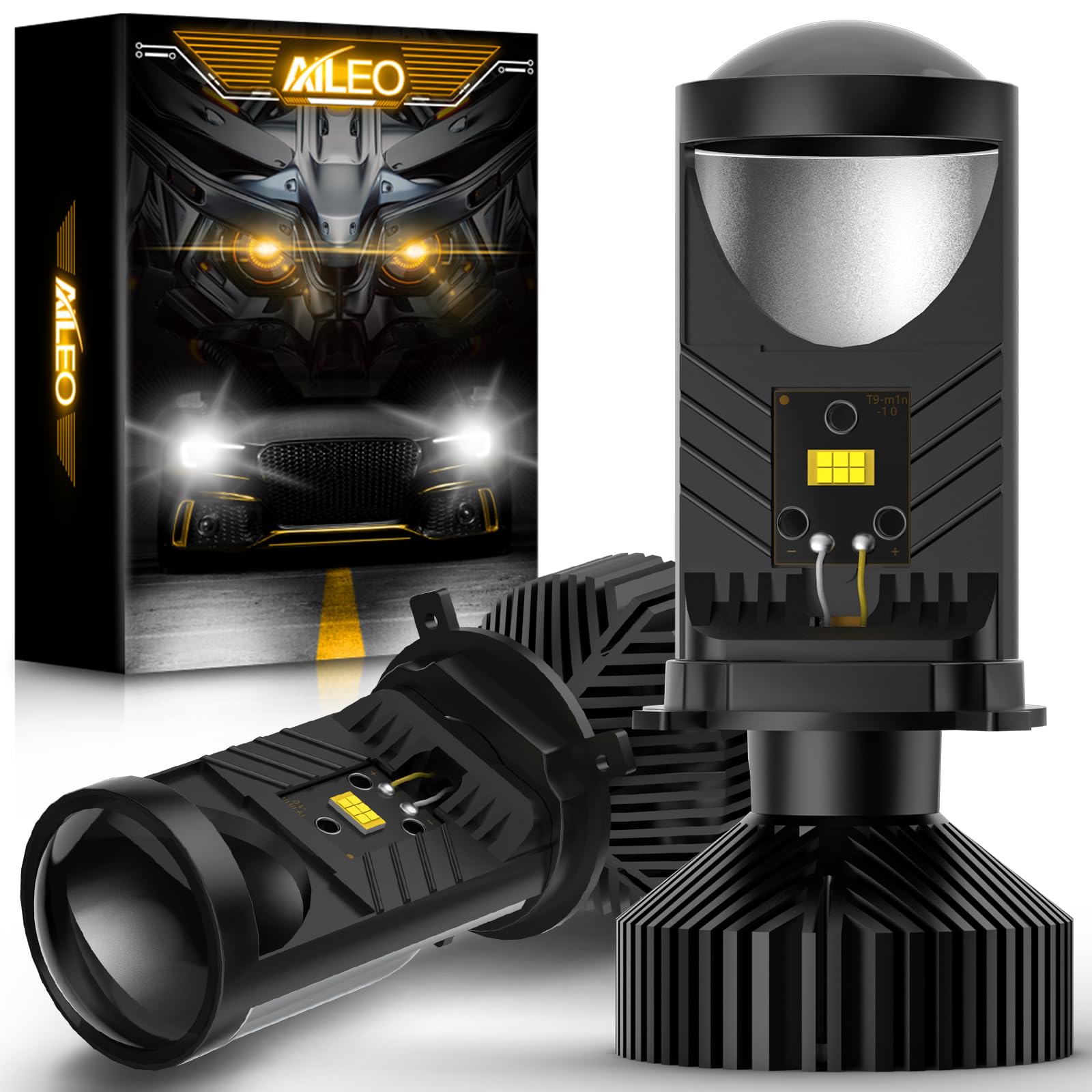 Fari a LED H4 con lente mini proiettore, adatti per guida a sinistra, dotati di sistema EMC Canbus, luminosità di 12000 lumen e luce bianca a 6500K.