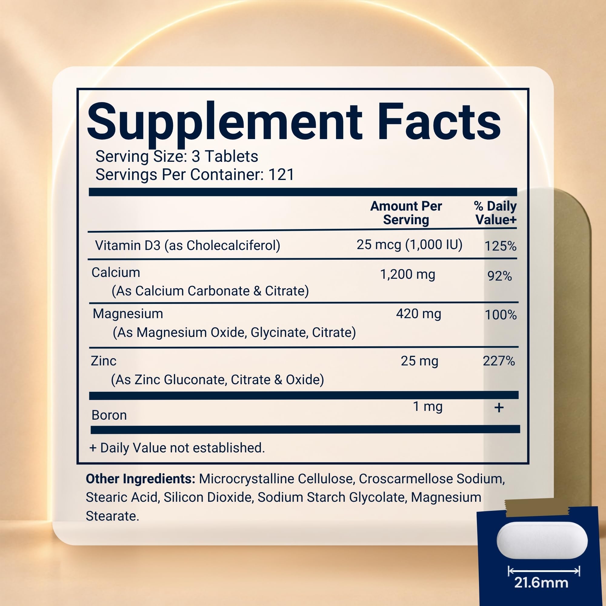 Vitamatic Calcium Magnesium Zinc D3 Boron | 365 Coated Tablets Supplement | Calcium 1200 mg, Magnesium 420mg, Zinc 25mg, Vitamin D3 1000 IU, Boron 1 mg | Non-GMO | Gluten Free | Made in USA — Amazon image 2