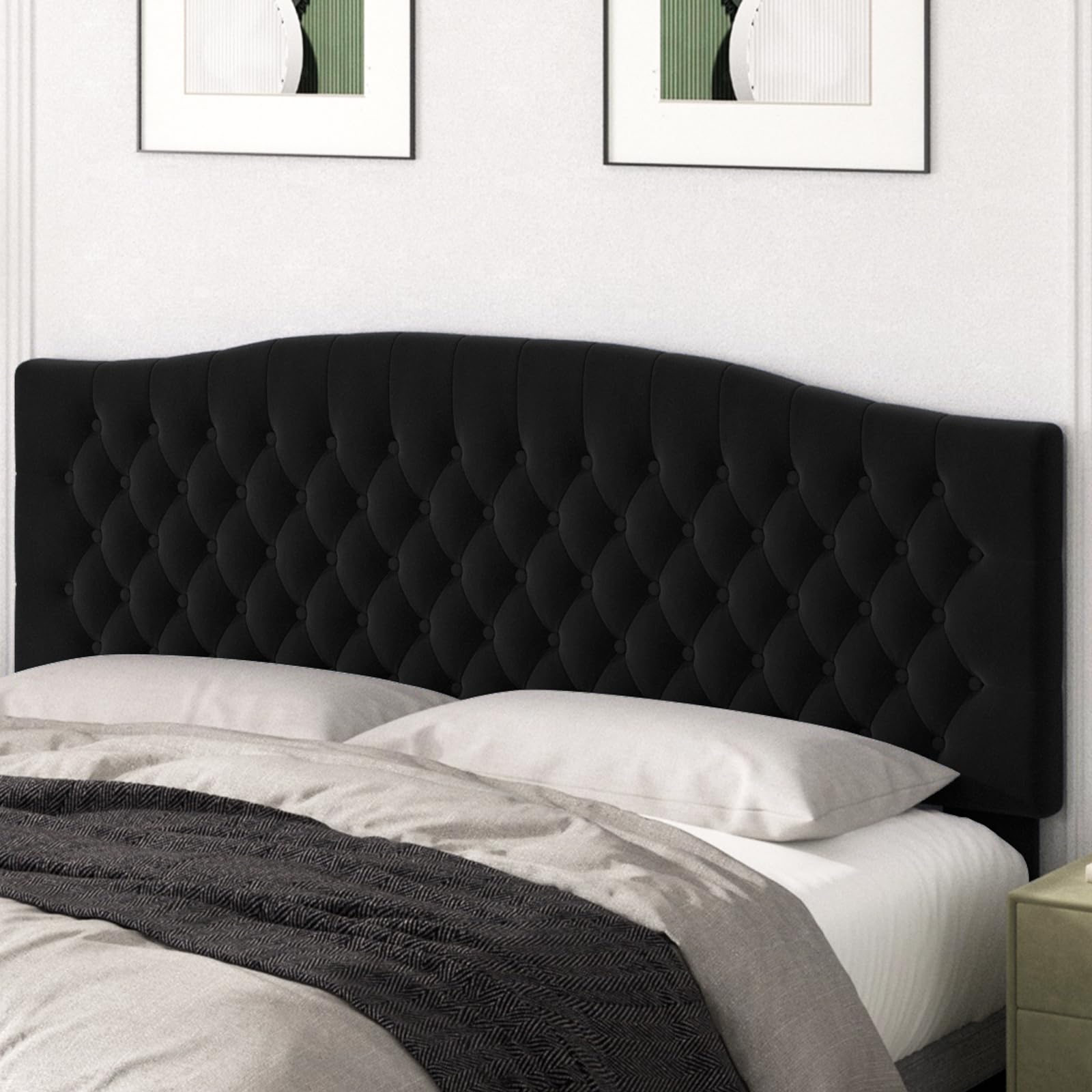 Befurtori King Headboard Only, Upholstered Headboard King for Adjustable Bed Velvet Tufted Wall Mounted Head Board with Solid Wood Legs Head Board,