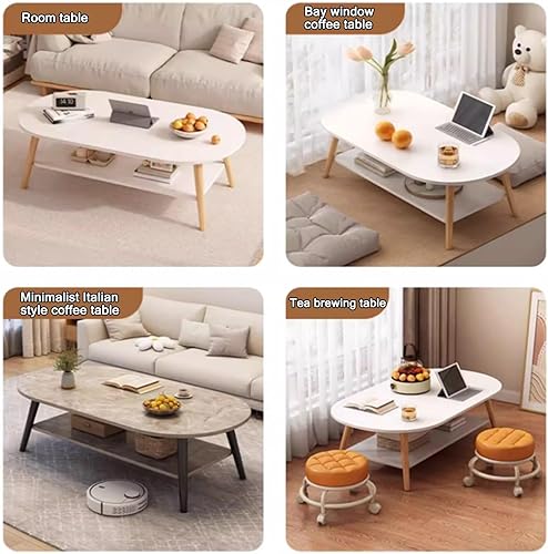 Miniatura 9 de Modern Coffee Table，2-Tier Oval Coffee Table with Storage,Double Layered Wooden Coffee Tables,mesa De Centro para Sala，for Apartments Tea