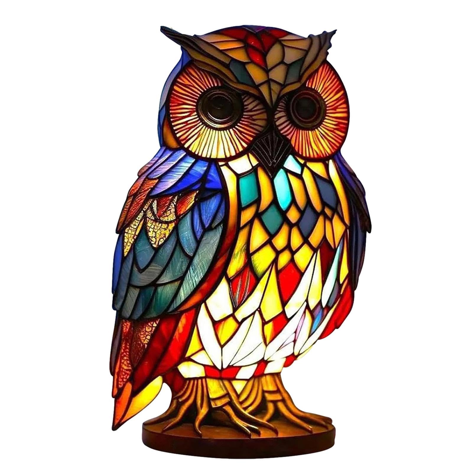 Yaztauho Stained Glass Animals Shape Table Lamp - Bedroom Ornament Night Light for Bedside Desktop Dorm (Owl Trumpet)