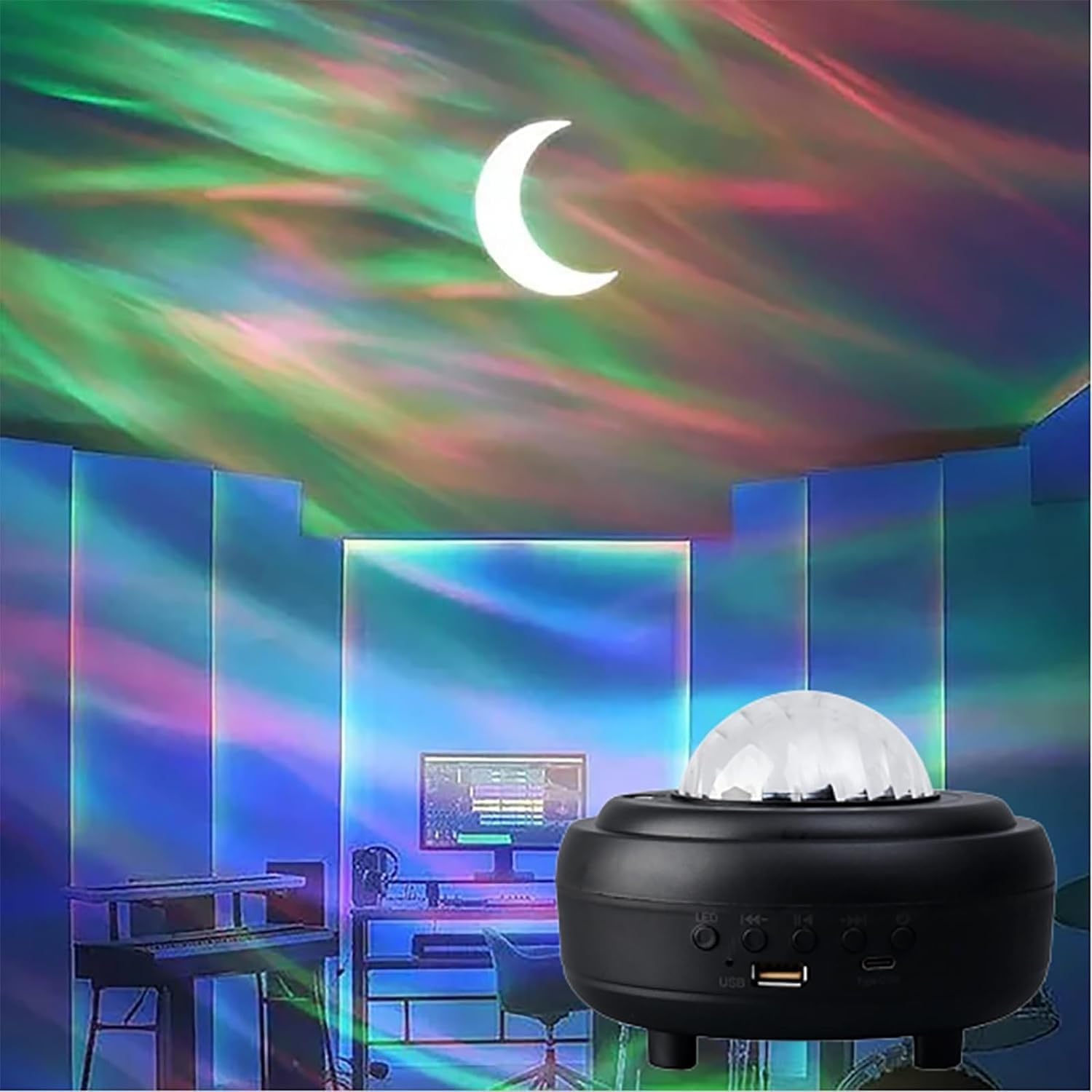 TheUrbanShop Northern Lights Aurora Projector, Star Projector for Bedroom, Night Light Projector with Music Bluetooth Speaker, Brightness Adjustable Galaxy Projector for Kids, Adults, Home Decor