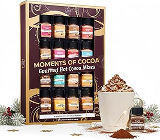 Hot Chocolate Mix Gift Set – 16 Mini Bottle Cocoa Sampler with Assorted Gourmet Flavors Including Caramel, Vanilla, Double Cocoa, Peppermint Swirl, Toasted Marshmallow & More, Winter Beverage Gift Box
