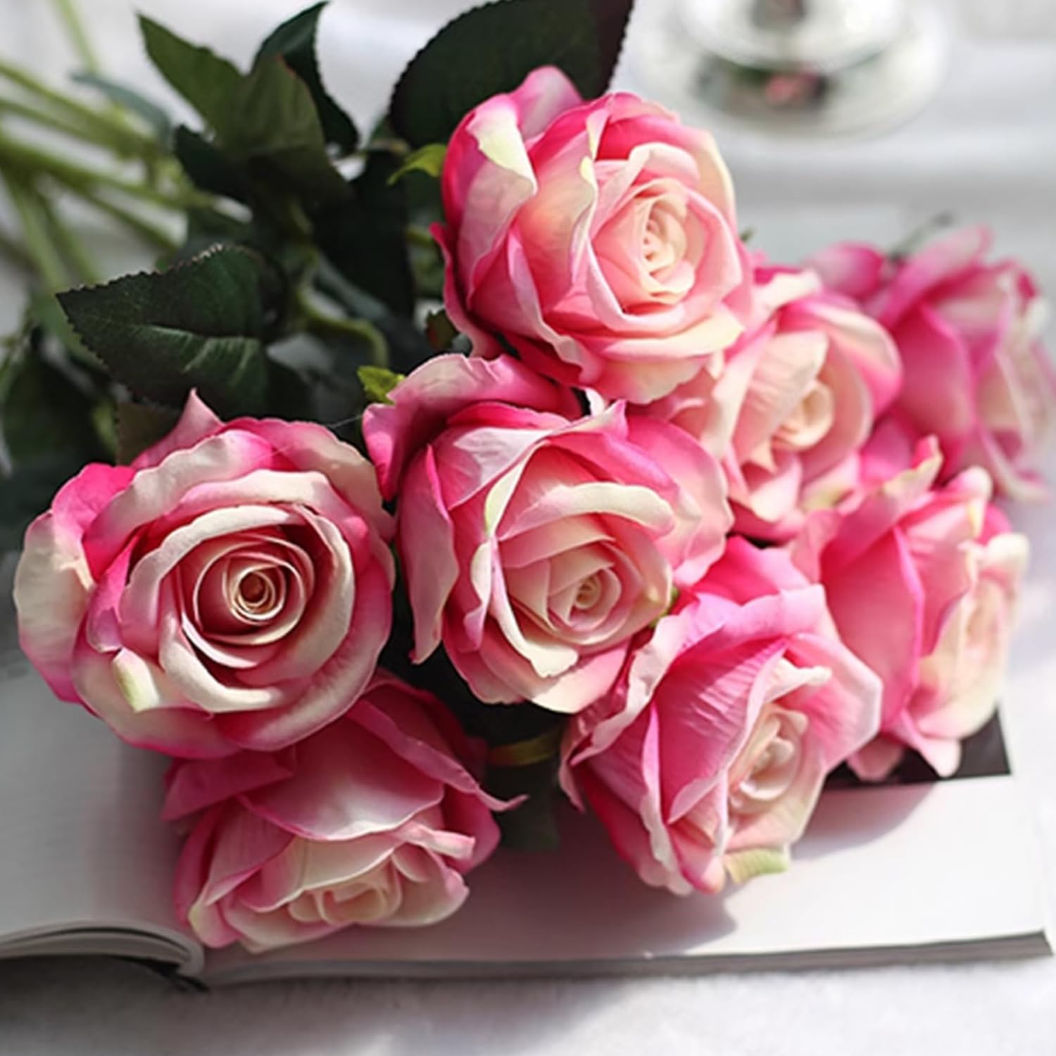 Fleur Artificielle Tifuly Lot De 12 Roses Artificielles, Deco Fausses Fleurs En Soie Avec Tige Simple De 19,68 Pouces, Fleur Réaliste Pour Fête Jardin En Famille Hôtel Décoration De Mariage, Décor Floral
