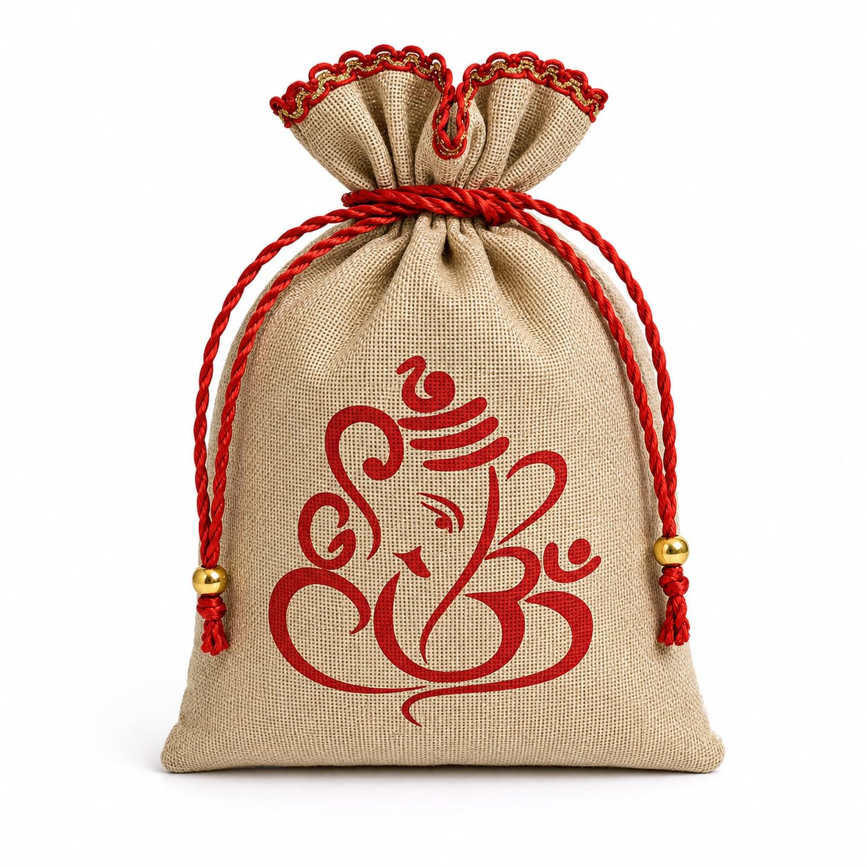 magnus eco bags jute potli bags for return gifts. (Red Ganesha; 10pcs, 20pcs, 50pcs and more)-picture-35