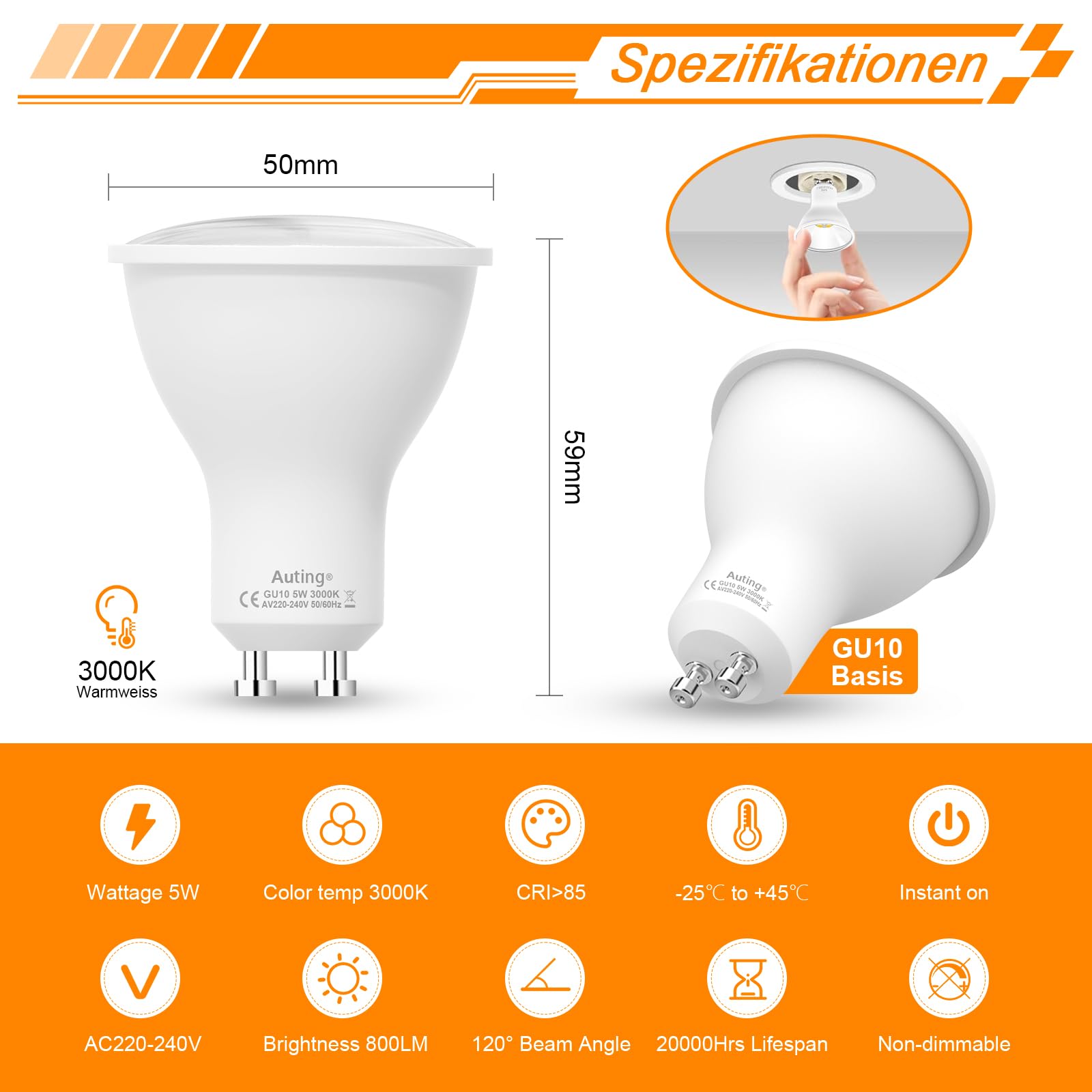 LED GU10 Leuchtmittel 40° Warmweiß 2700 Kelvin 5 Watt