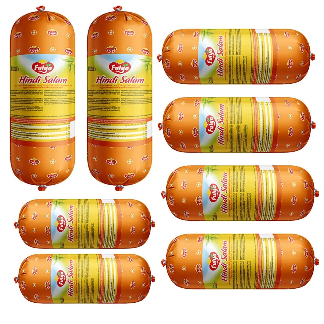 Fulya Putenwurst mit Hühnerfleisch Hühner-Puten-Salami, Ganze Packung Puten-Salami 400 Gramm x 8 Stück