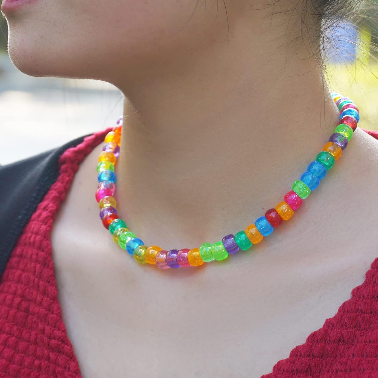 Hapeper 500 Pieces Barrel Beads Acrylic Mixed Craft Beads for DIY Art Crafts Jewelry Bracelet Making (Glitter Transparent)