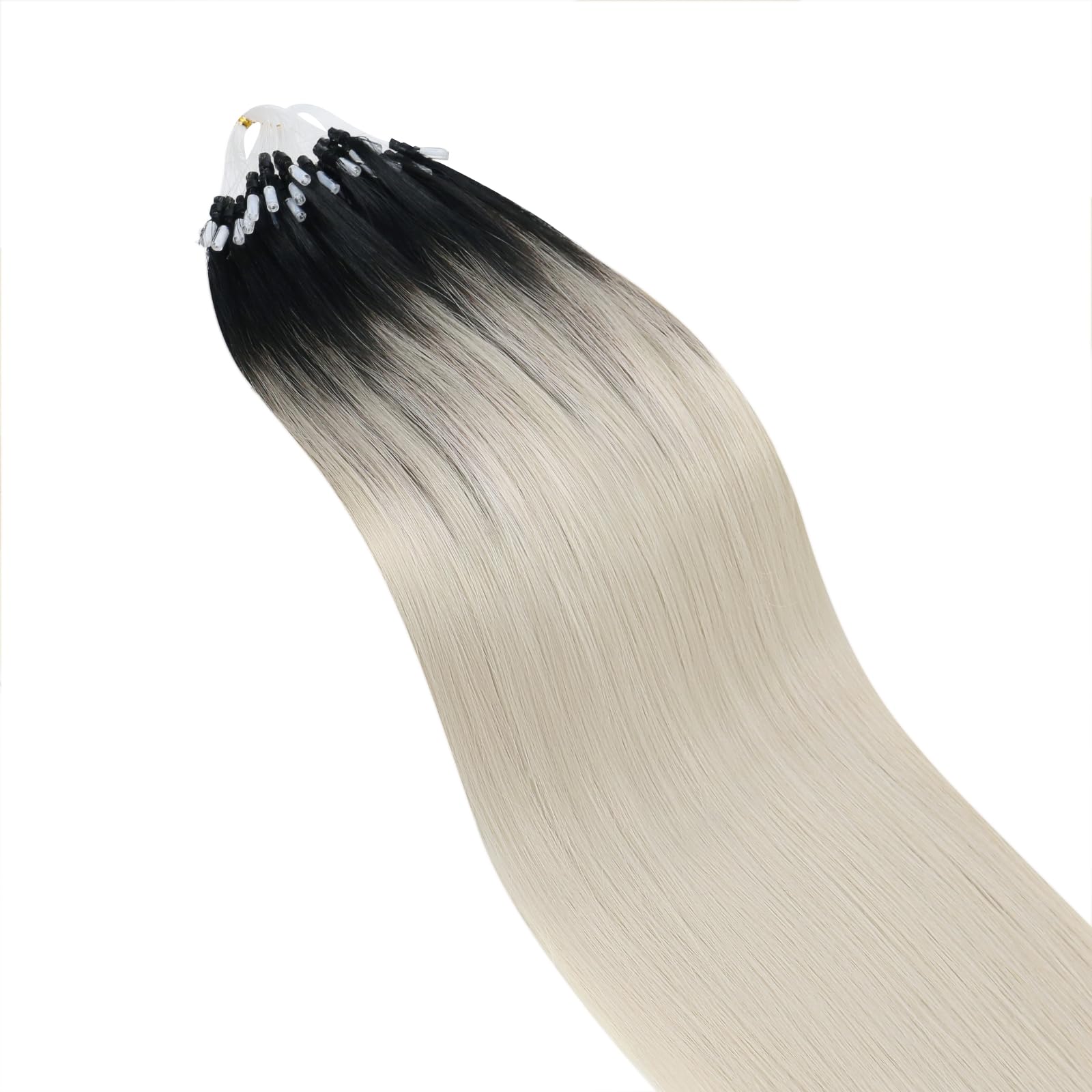 Ugeat Dopinki z mikro-ringami, prawdziwe włosy, blond, ombre, 40 cm, mikro-ringi, prawdziwe włosy, mikro-ringi, ombre, blond, mikro-50 g, 50 s, 1B/60A