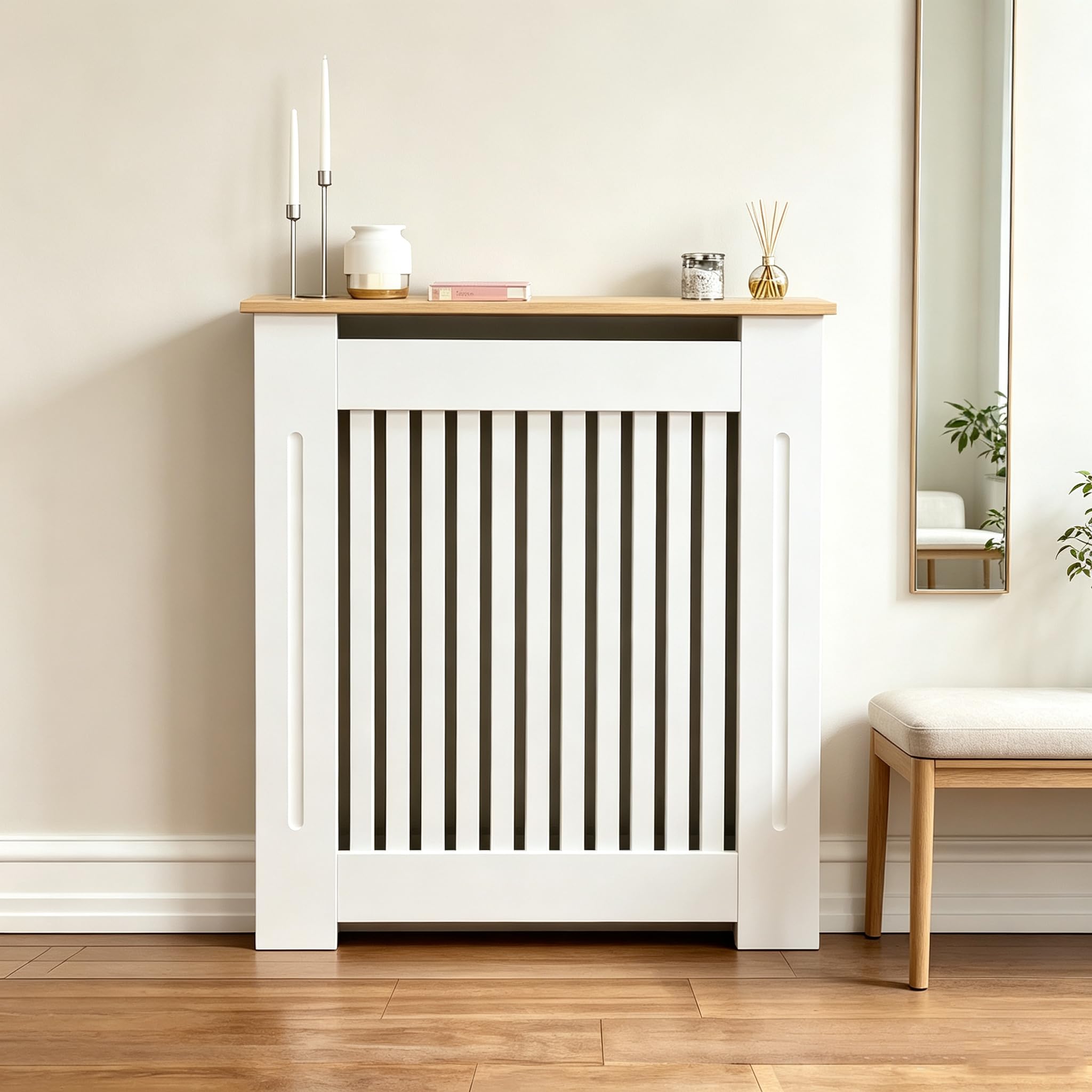 FATIVO Cubre Radiadores Alta MDF Blanca Moderna: 78x20x92.5cm (Vertical)