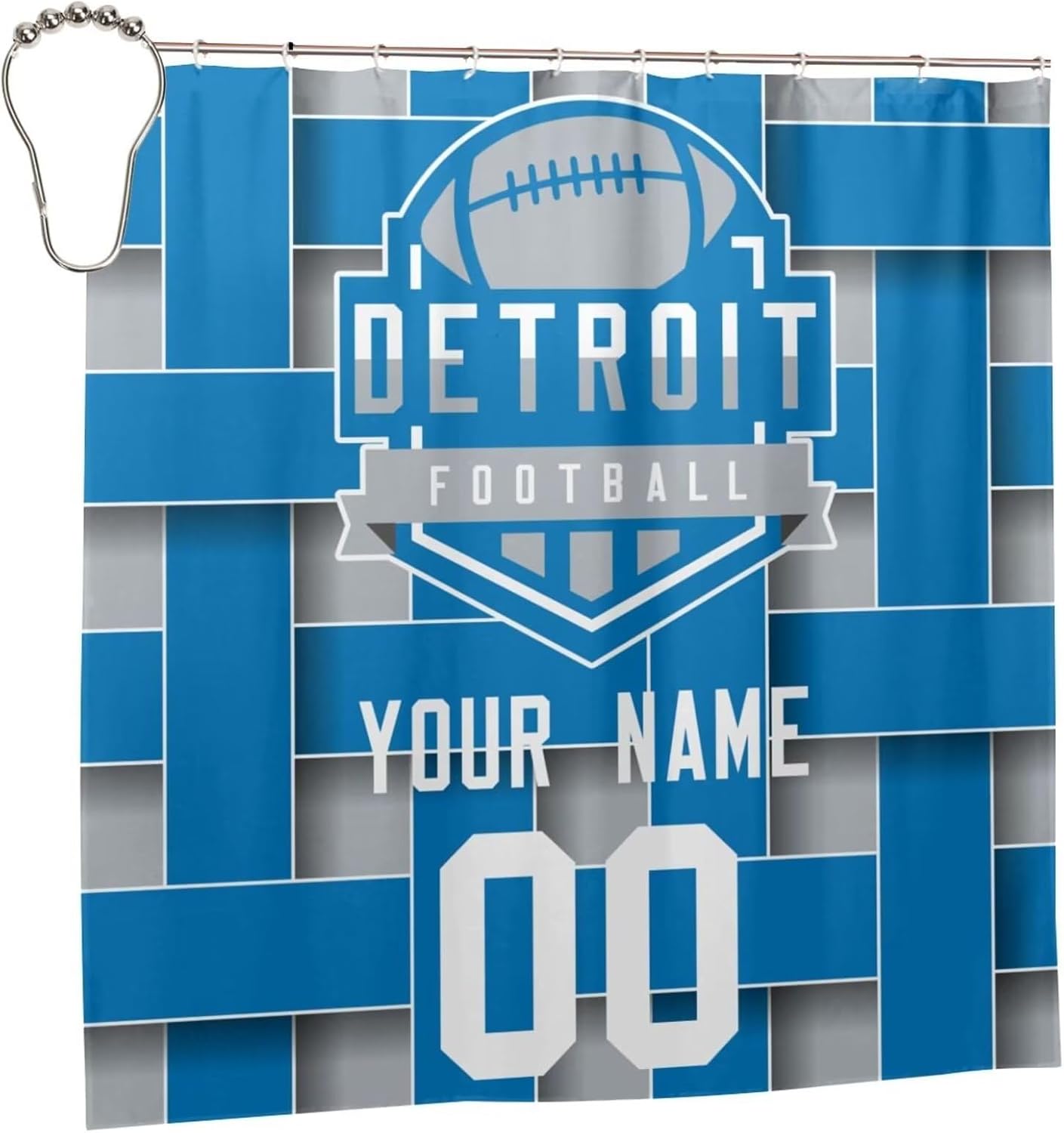 Detroit Customized Shower Curtains with Personalized Names and Numbers,Gifts for Lovers,Men,Women and Fans，60" X 72"，72" X 72"