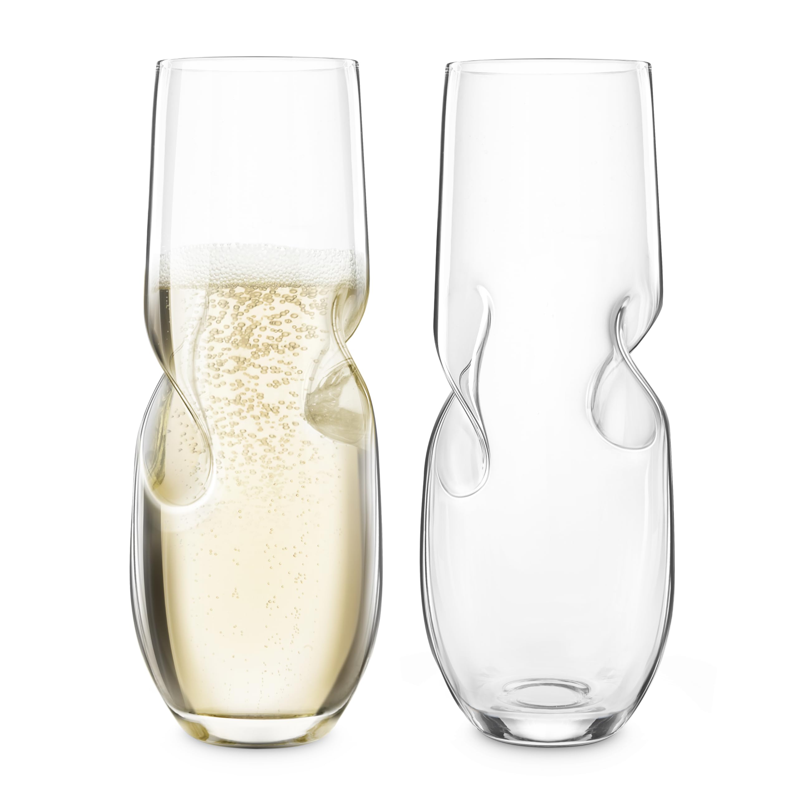 Copas de vino espumoso con diseño elegante de burbujas set de cristalería fina stemless