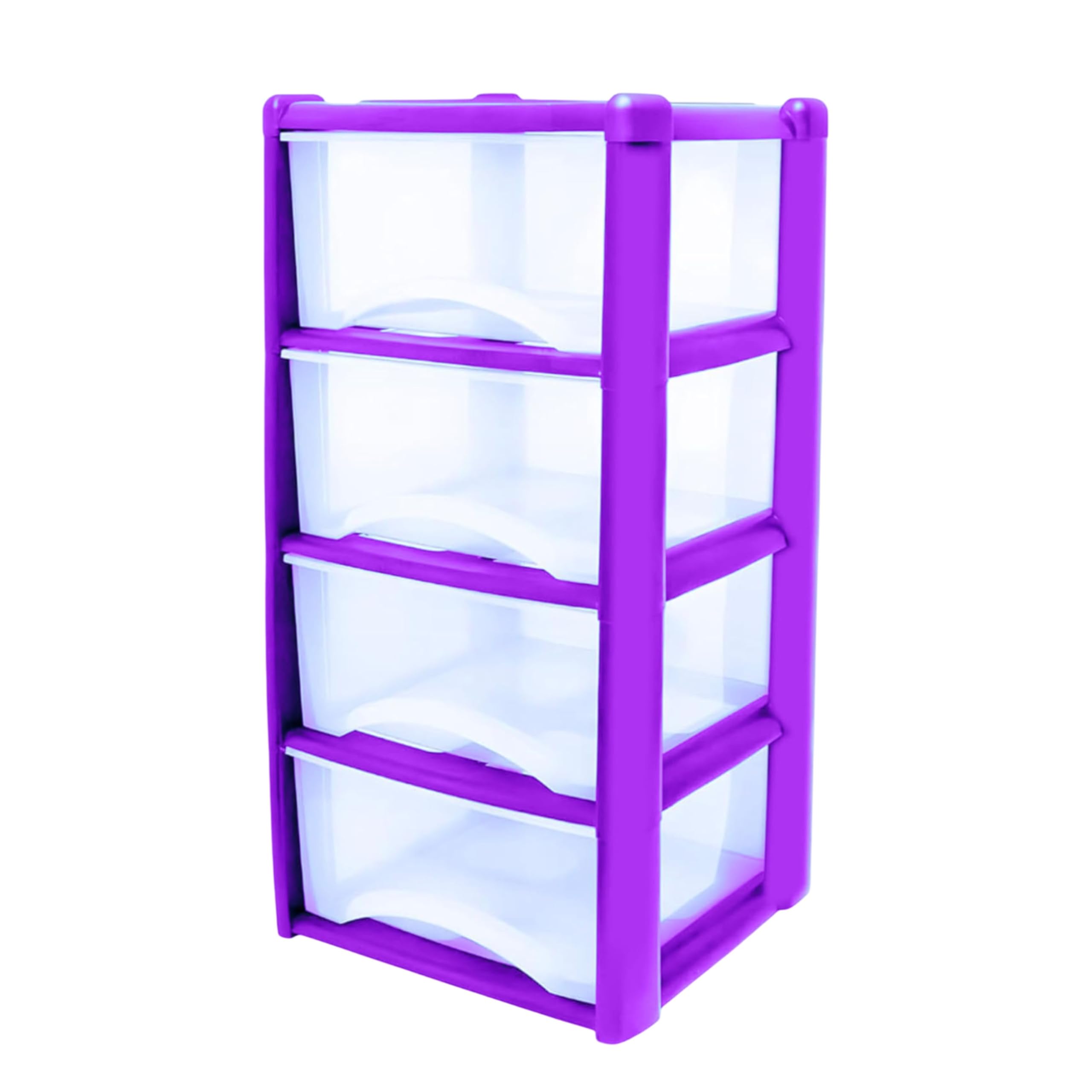 Neat. 4 Plastic Storage Drawers, Space-Saving Draws for Office & Home, Drawers Storage Unit - Durable Storage Draws - Storage Drawers Unit - H80cm x L39cm x W39cm -Purple
