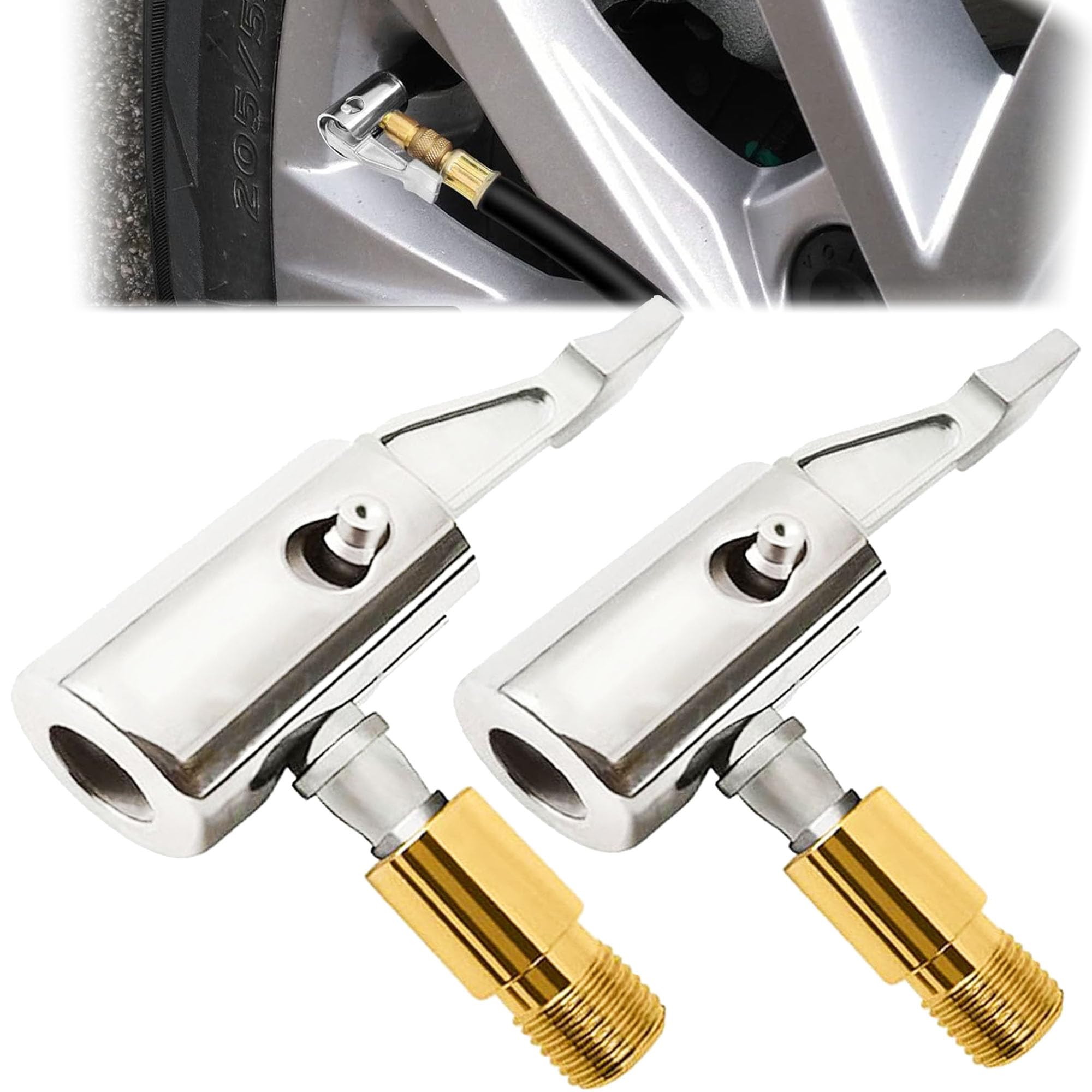 YUEMING 2 Pcs Tire Air Chucks, Car Air Pump Thread Nozzle Adapter Tire Inflator Valve Connector Fast Conversion Head Clip Type Nozzle for Car Truck Tire Inflation Accessories