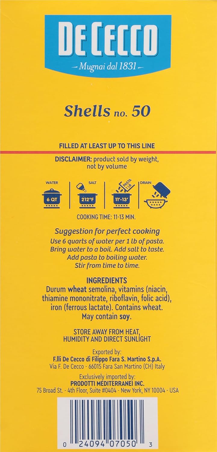 De Cecco Semolina Pasta, Shells No.50, 1 Pound (Pack of 12)