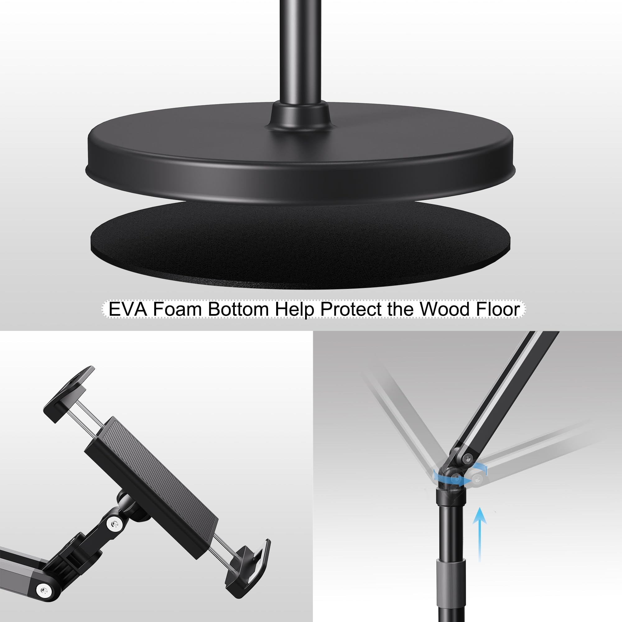 Tablet-Ständer, kompatibel mit iPad-Ständer, Kindle, Galaxy Tab, verstellbare Höhe, Handy-Halterung mit ultra-langem Verlängerungsarm, 360° drehbar für Bett, Meeting, Vlogging