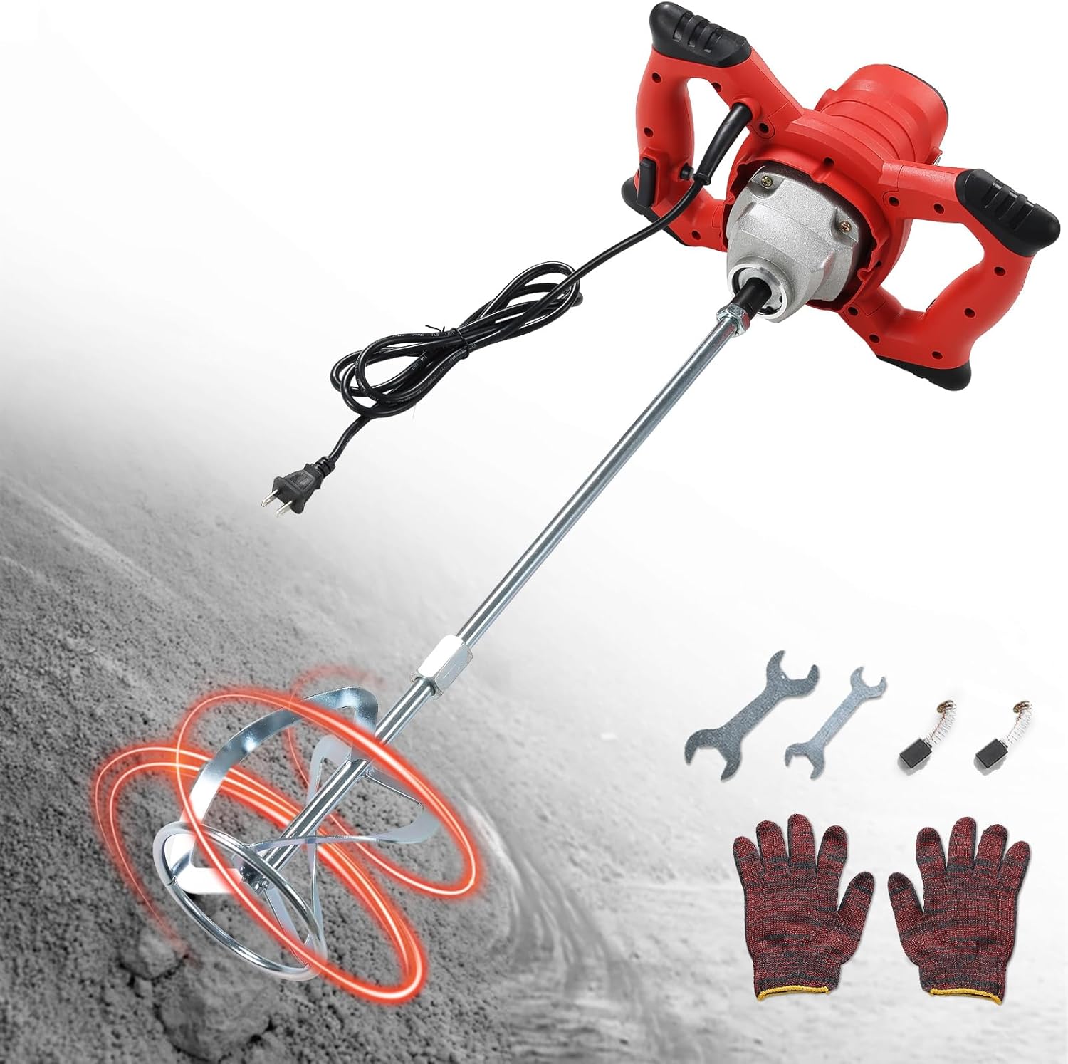 Cement Mixer, 110V Handheld Mud Mixer with 6 Speed, 2100W Electric Concrete Mixer for Paint Mortar Fodder Mixing Drywall Grout Plaster