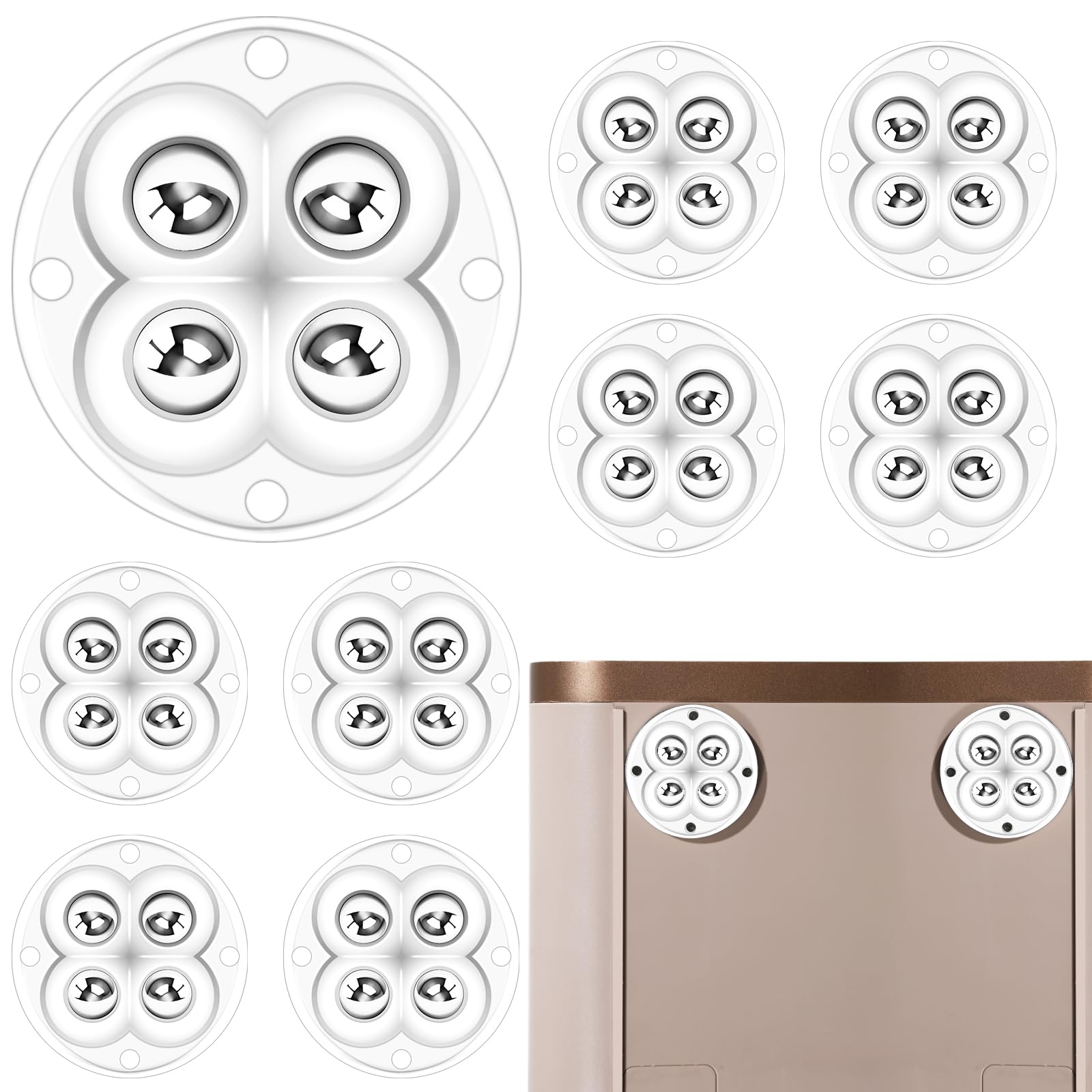 8 PCS Self Adhesive Mini Caster Wheels 360° Rotation, Mini Appliance Wheels Stick On, Peel and Stick Swivel Casters Wheels for Kitchen Appliance Small Furniture Trash Can Storage Box Coffee Maker