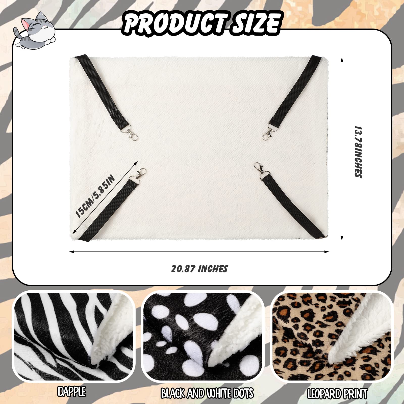 Hamaca reversible para mascotas, hamaca colgante de felpa suave para gatos, cama de conejillo de indias, jaula para ratas, accesorios para cachorros, perros, cerdos, gatitos, hurones, conejos 2