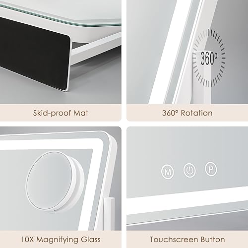 Miniatura 6 de Sucedey Espejo de tocador con luces, espejo de maquillaje LED de 18.1 pulgadas de largo x 14.2 pulgadas de ancho, espejo Hollywood con 3 modos de