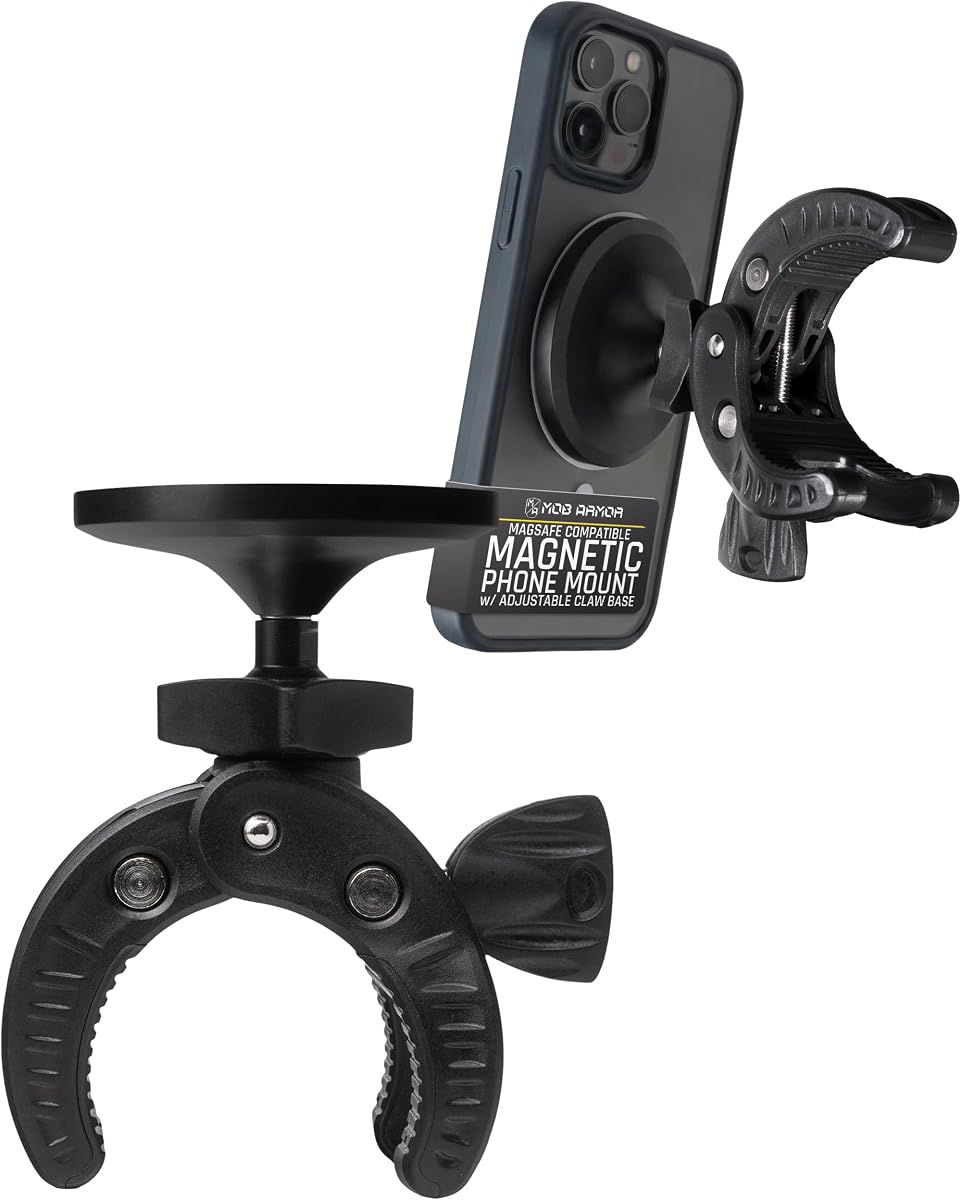 Mob Armor MobNetic Claw .MS Soporte para teléfono con garra compatible con MagSafe: agarre ajustable para tubos de 0,25 a 2 pulgadas, sujeción magnética resistente al hierro, giro de 360° e inclinación de 50° para camiones, plataformas de trabajo, automóviles y cabinas cerradas