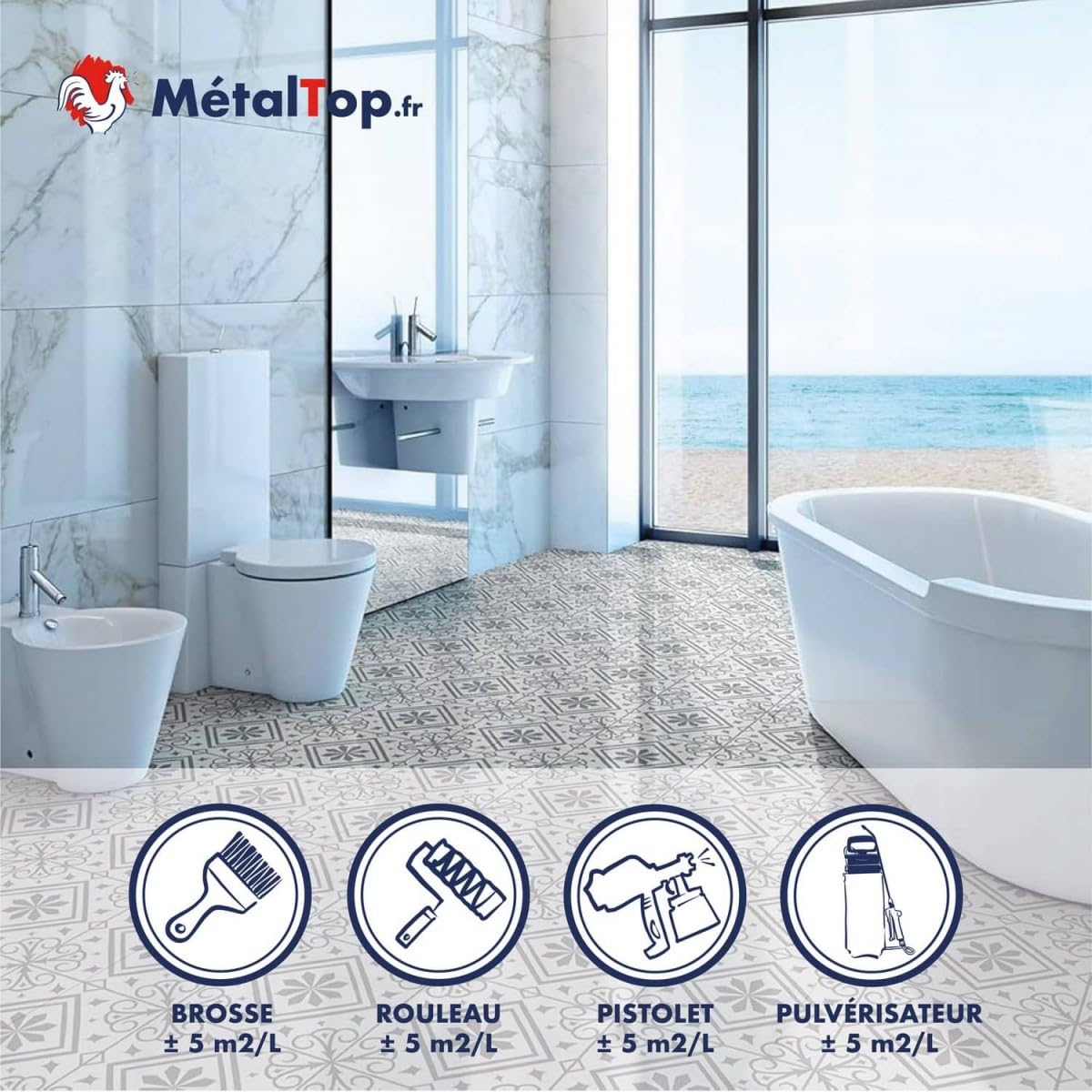 Métaltop - Hydrofuge Carreau De Ciment - 5 L - Protège durablement les carreaux de ciment poreux en intérieur et extérieur